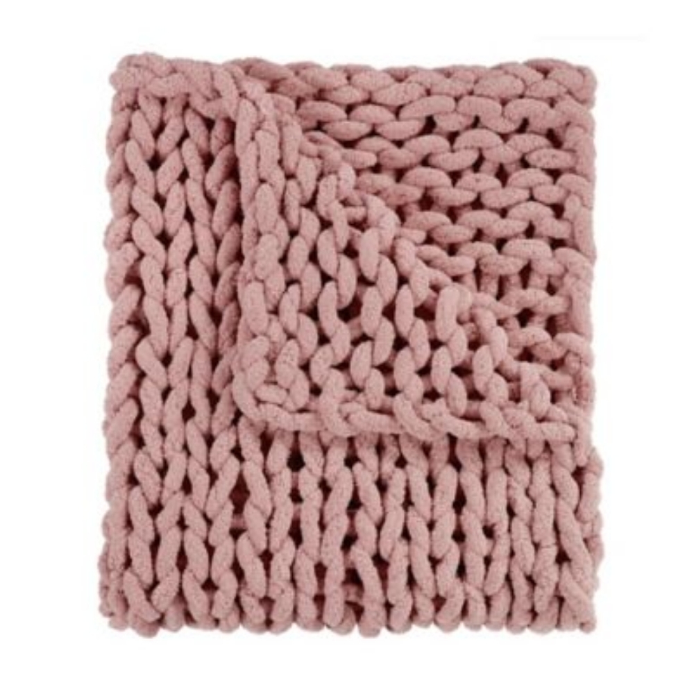 Chenille knitted throw blanket